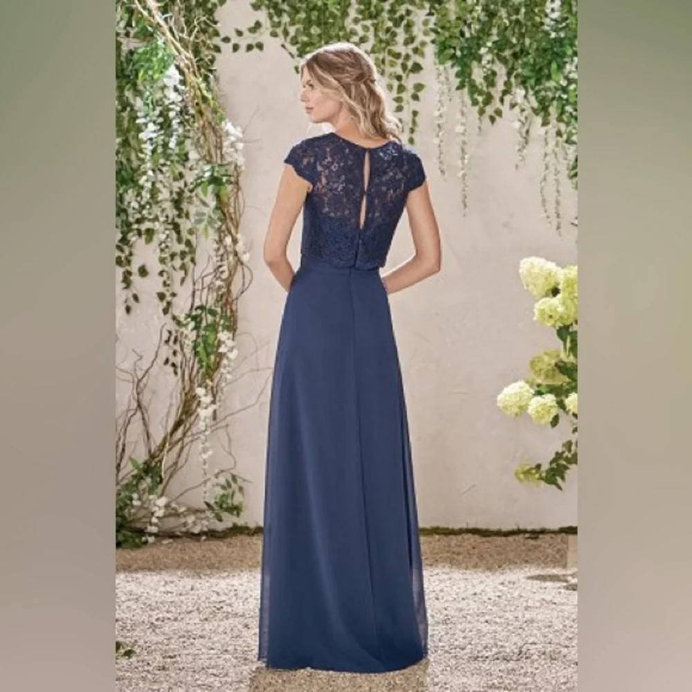 Jasmine Bridesmaid Dress- Long Sweetheart Neckline Poly Chiffon with Lace Top - Picture 2 of 11